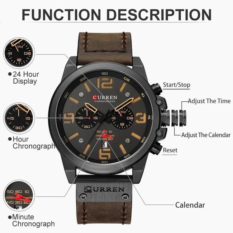 CURREN hommes montres haut de gamme marque étanche Sport montre-bracelet chronographe Quartz militai
