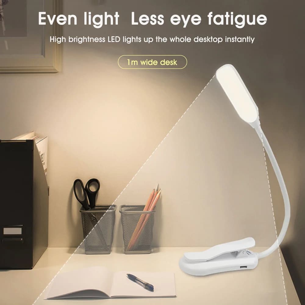 Mini lampe de lecture Rechargeable à 7 LED, 3 niveaux, blanc chaud et froid, Flexible, lampe à Clip 