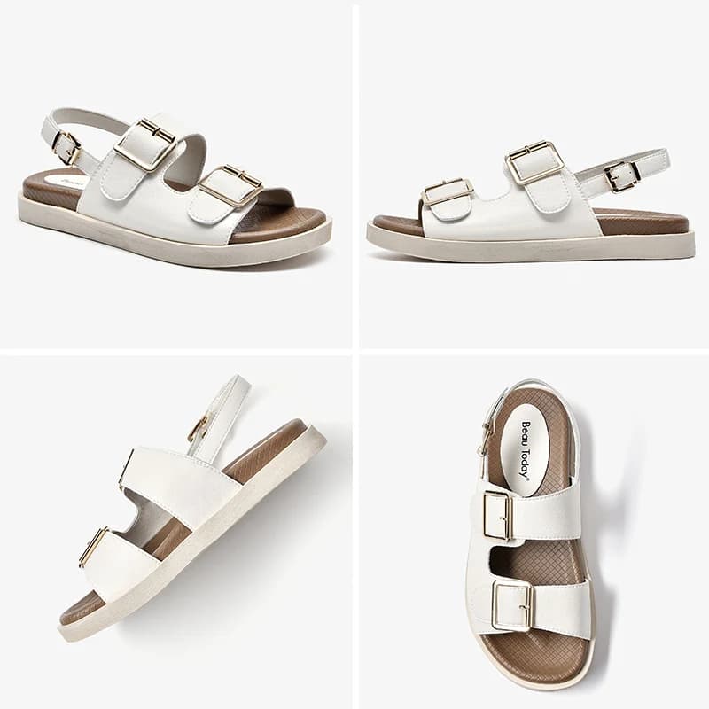 BEAU TODAY-Sandales décontractées en cuir de vache pour femmes, chaussures de sport à talons bas, fa