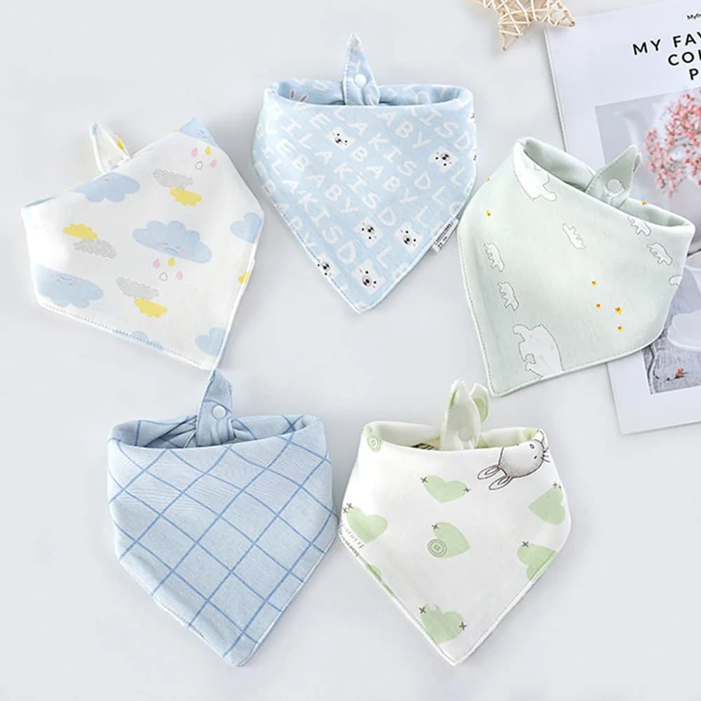 Bavoirs Triangle Double en coton pour bébé, 5 pièces/lot, serviette de salive imprimée de dessin ani