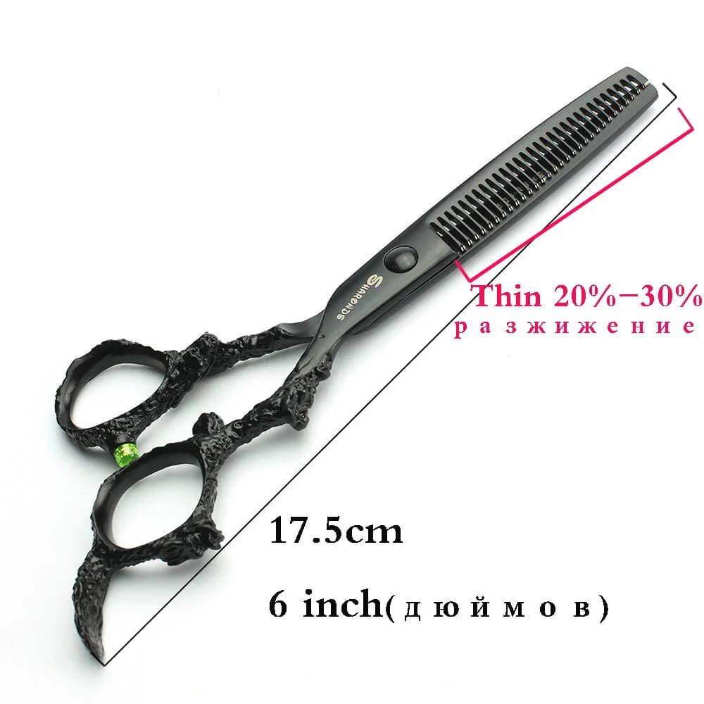 Sharonds-Ciseaux de Coupe Professionnels en Acier 440c, 6/7/8 Argent, Manche Dragon Noir, pour Salon