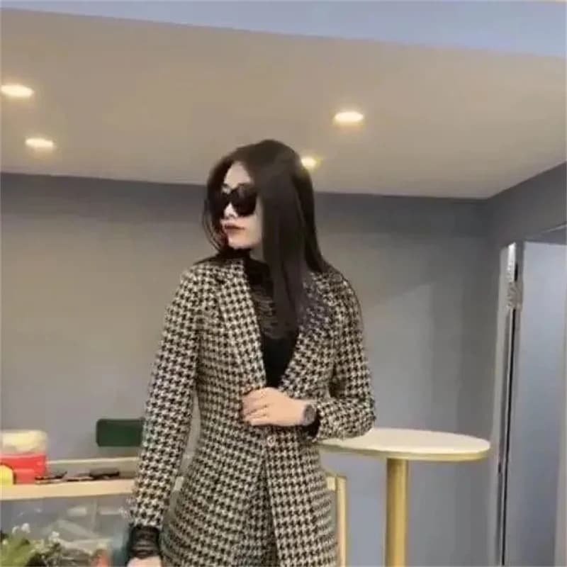 Costume à carreaux en laine pour femme, veste ample, Slim, court, deux pièces, à la mode, nouvelle c