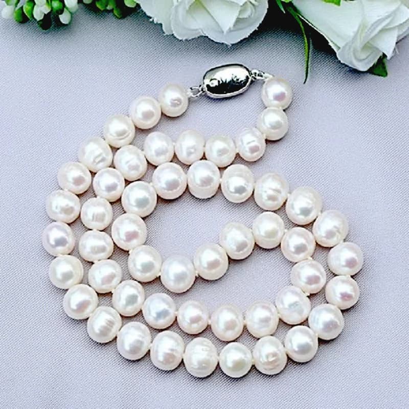 Colliers de perles naturelles 9-10mm, bijoux en perles d'eau douce, collier en argent Sterling 925 p