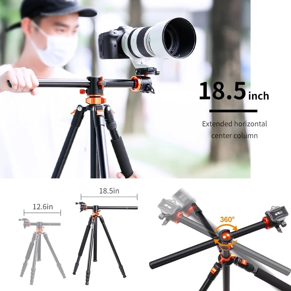 Trépied pour appareil photo K&F CONCEPT SA254T1 93 pouces, 4 sections, en aluminium, détachable, ave