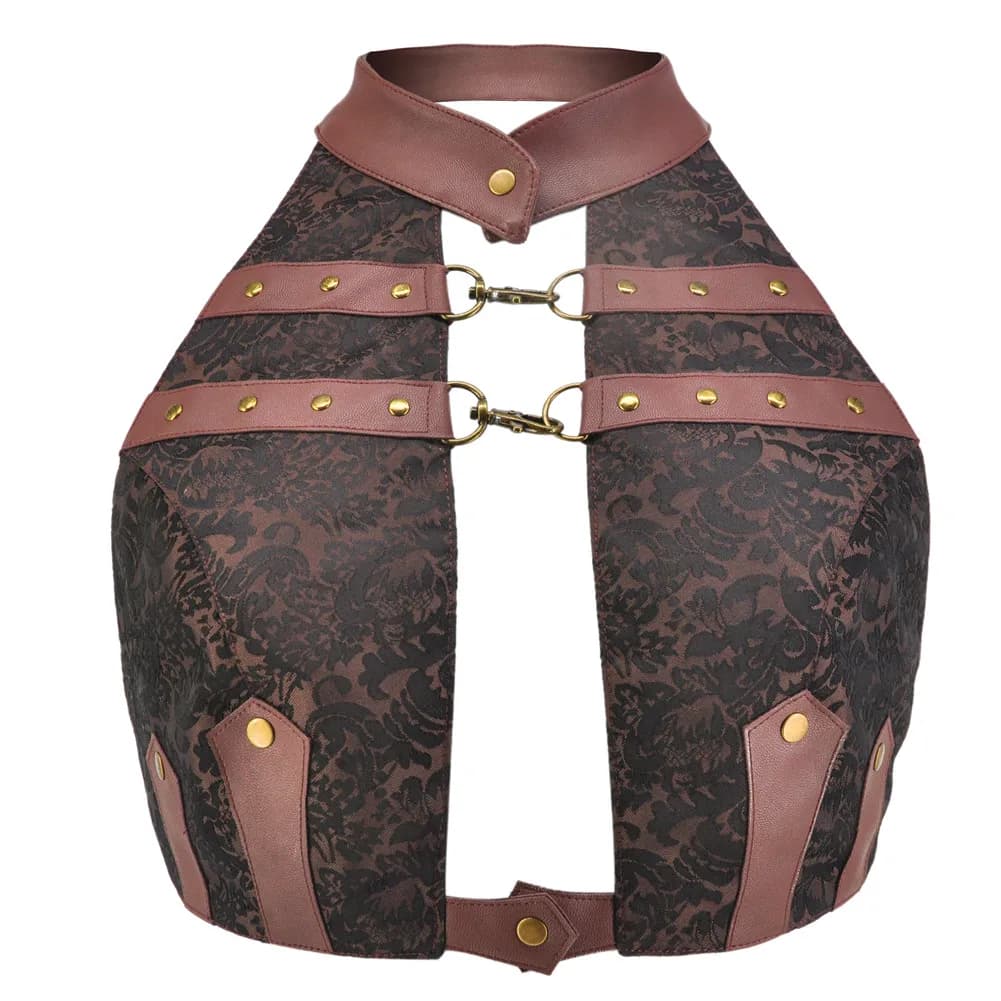 Haut gothique en Brocade et cuir noir pour femmes, vêtements Vintage, accessoires, Punk Rock, dos nu