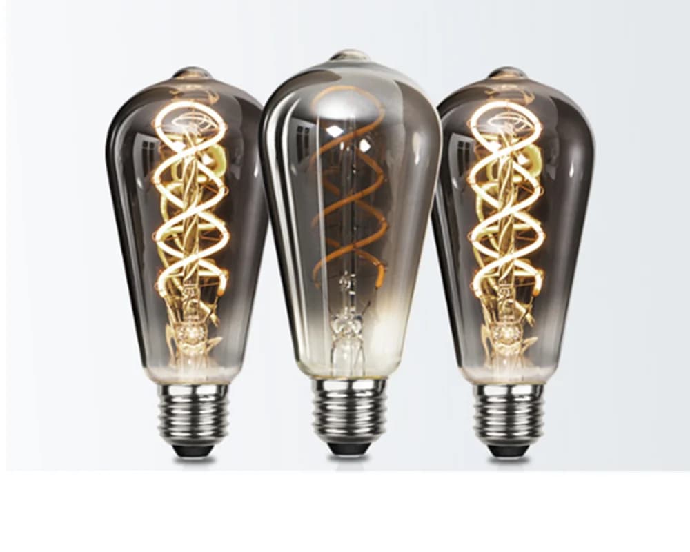 LED ST64 gris fumé E27 4W 6W 220V 110V, variable 2700K, ampoule à Filament GSpiral chaud, éclairage 