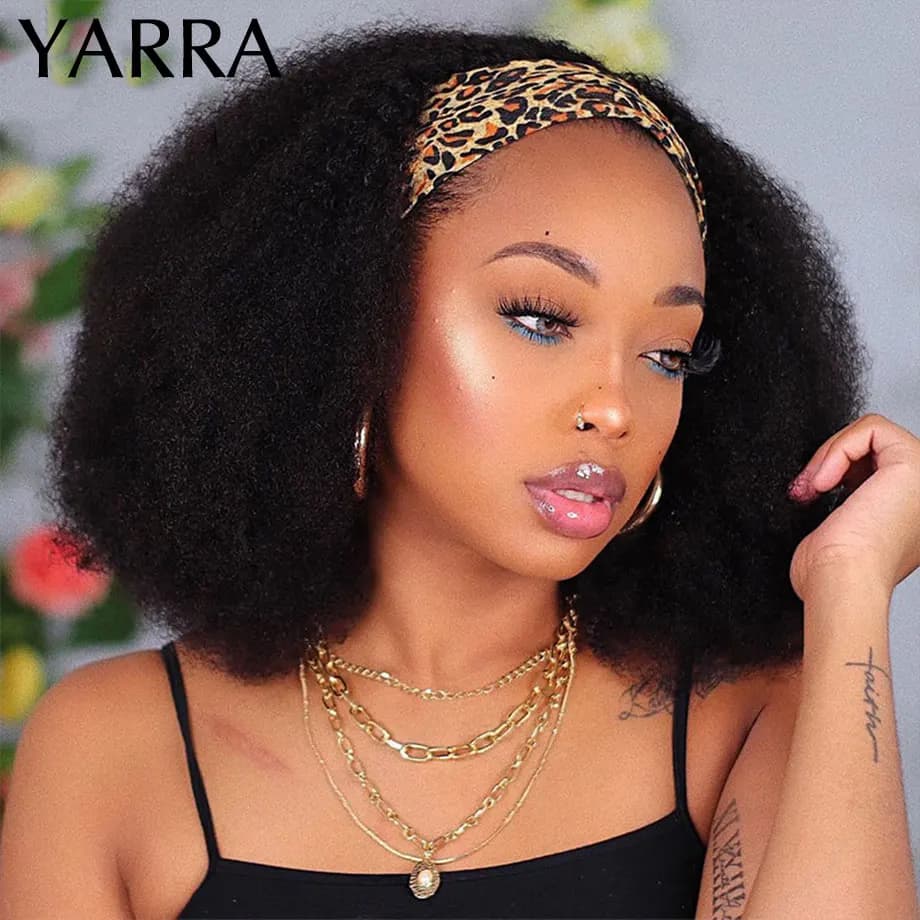 YARRA-Perruque Brésilienne Naturelle Remy, Cheveux Crépus Bouclés, Afro, Fait à la Machine, Densité 