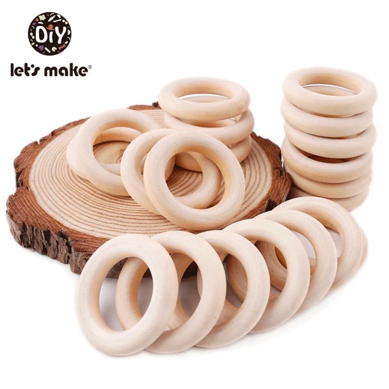 Let's Make-Anneaux de Dentition en Bois d'Érable Naturel pour Bébé, Sans Bpa, à Surface Lisse, Logo 