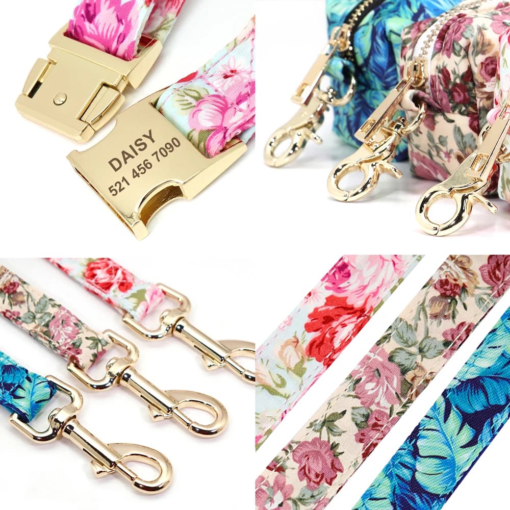Ensemble de collier et laisse de chien en nylon à imprimé floral, colliers personnalisés pour animau