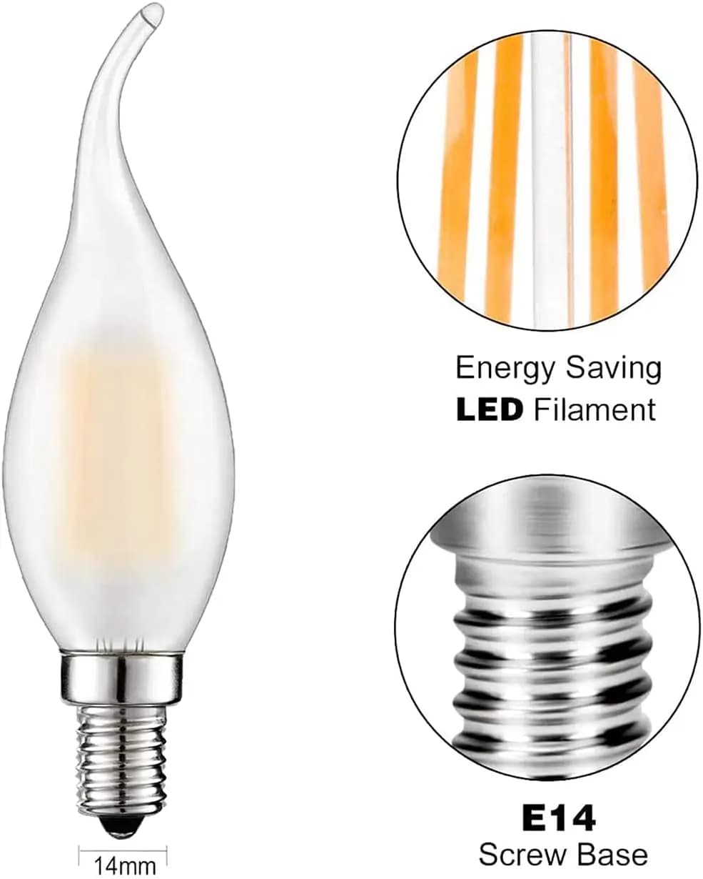 Lampe à filament rétro LED à intensité variable, C35 givrée, E14, 220V, 4W, 6W, blanc chaud 2700K, p