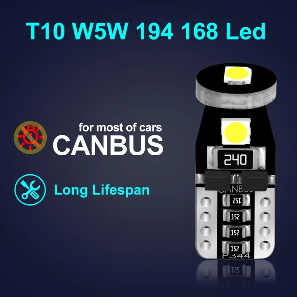 Ampoules Led T10 Canbus W5W, 10 pièces, 168 194 6000K, lampe de signalisation blanche, dôme de lectu