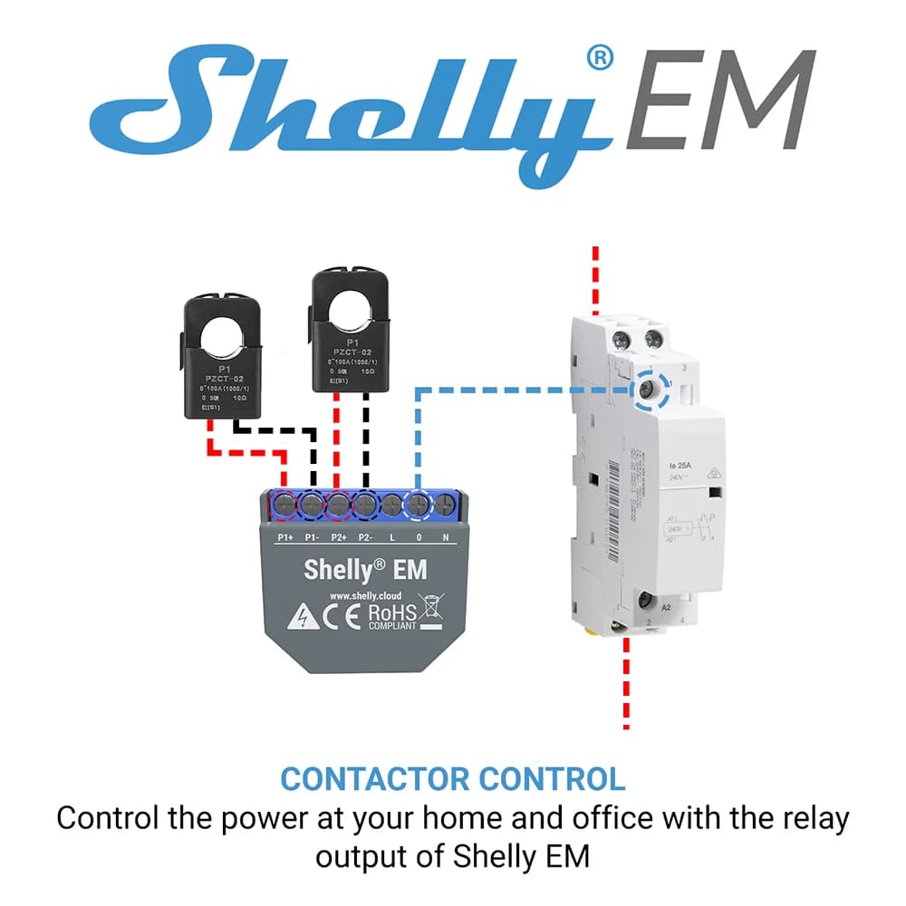 Shelly EM + pince Domotica, compteur d'énergie fonctionnant en WiFi, contrôle du contacteur, mesure 