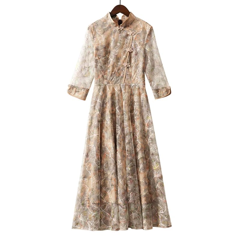 Robe mi-longue en dentelle à manches longues pour femmes, robe de soirée sexy, batterie avec piste d