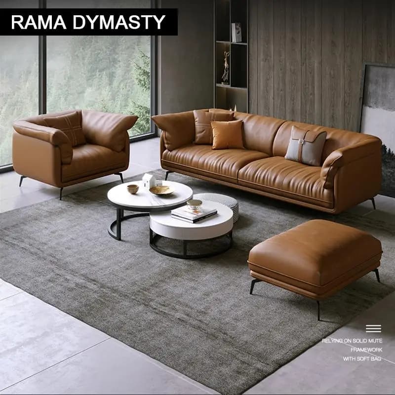 Canapé d'angle moderne rembourré en cuir véritable 1 + 2 + 3 places avec pieds noirs, personnalisabl