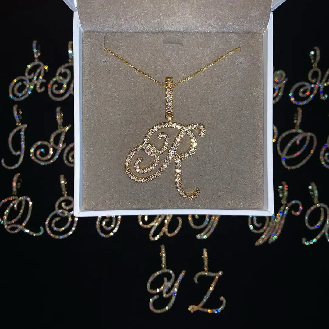 Collier pendentif avec 26 lettres initiales cursives, Micro pavé 5A, zircone cubique, bijoux avec no