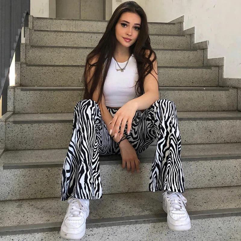 ZZSYKD-Pantalon Imprimé Zèbre pour Femme, Taille Haute, Jambes Larges, Long Fjadt, Mode Décontractée