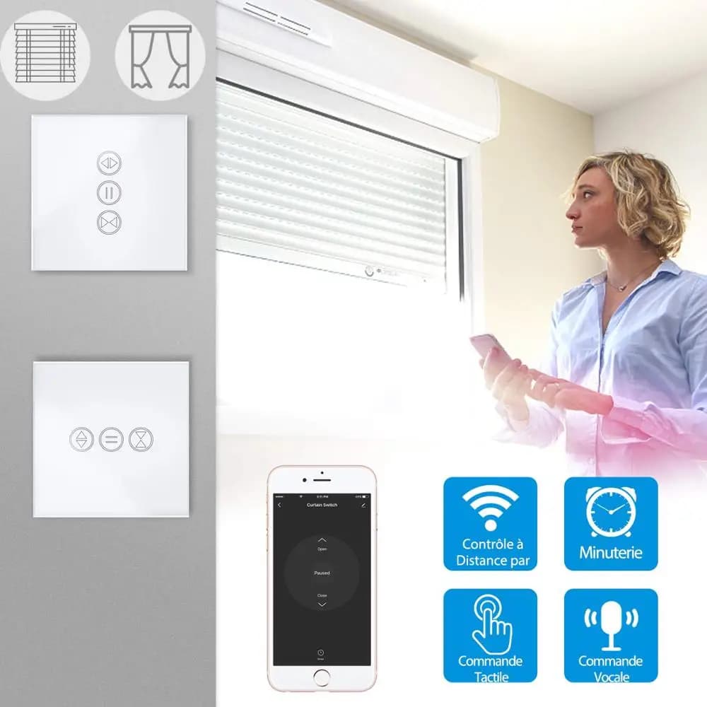 Volet roulant électrique intelligent, interrupteur tactile WiFi, commande vocale, Google Home, Alexa