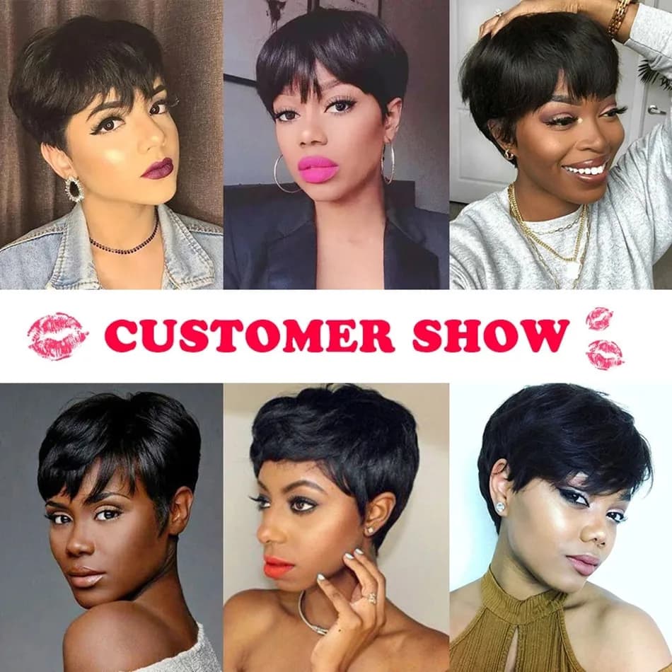 Perruques Pixie Cut pour femmes, perruque courte en cheveux humains avec frange, perruque Pixie Cut 