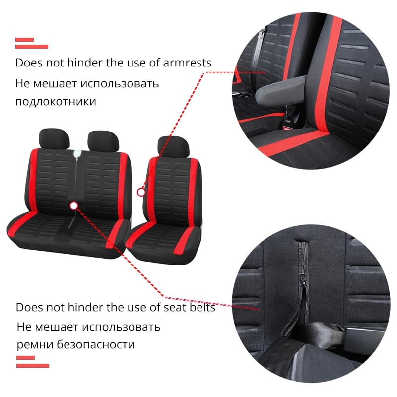 1 + 2 housses de siège rouges housse de siège de voiture pour transporteur pour Renault Master 3 pou