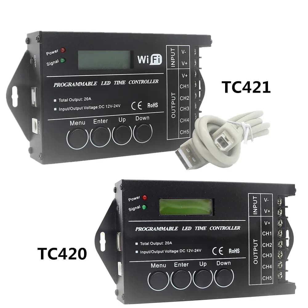 TC420 TC421 contrôleur Programmable de temps Wifi 5 CH sortie DC12V/24V 20A RGB contrôleur de bande 