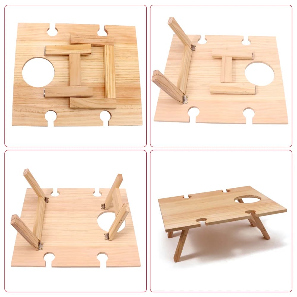 Table de pique-nique en bois pliable et Portable, petite Table de Snack avec 4 porte-verres à vin re
