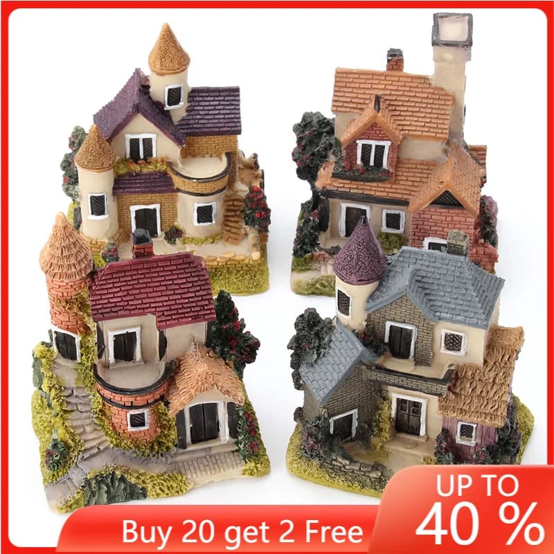 Mini maison Miniature en résine, 4 pièces, jardin féerique, Micro paysage, décoration de jardin, art
