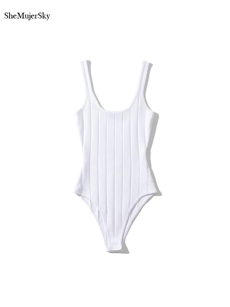 SheMujerSky femmes Sexy réservoir sans manches body été tricoté élastique mince couleur unie body