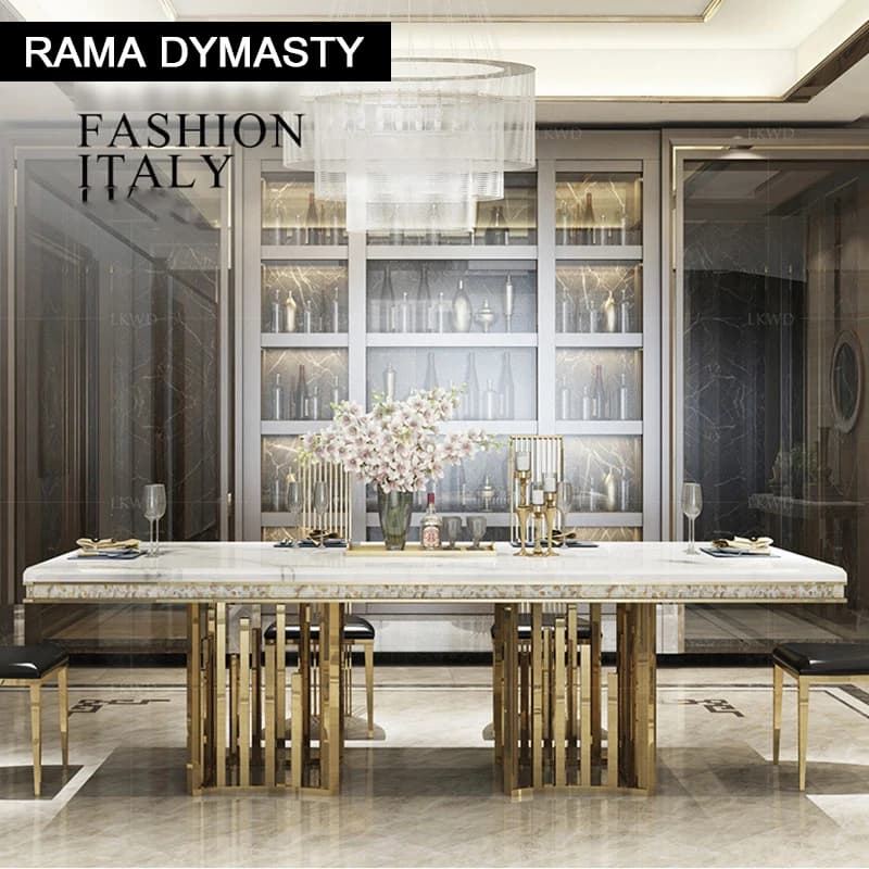 Rama Dymasty-Table à manger rectangulaire en marbre, acier inoxydable, meubles de maison modernes, t