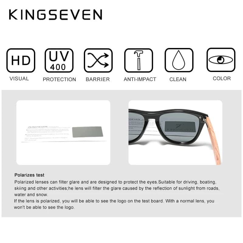 KINGSEVEN-Lunettes de soleil polarisées en bois pour hommes et femmes, moteurs naturels
