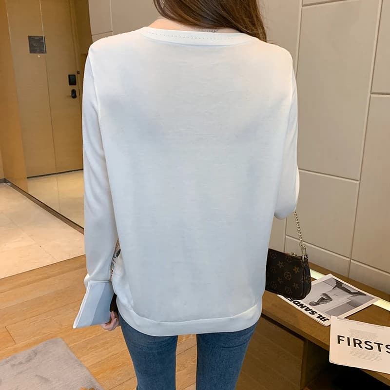 Mode patchwork femmes t-shirts chemises à fond nouveau printemps dames t-shirts à manches longues ha