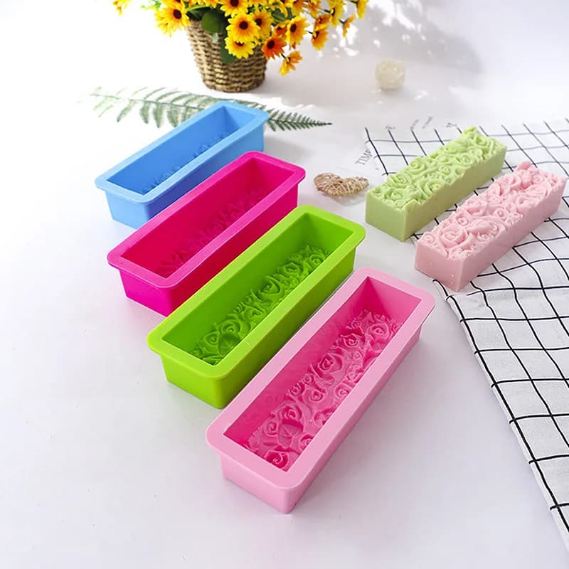 Rectangulaire Rose Fleur Silicone Savon Moule Flexible Toast Pain Gâteau Fondant Au Chocolat Moule S