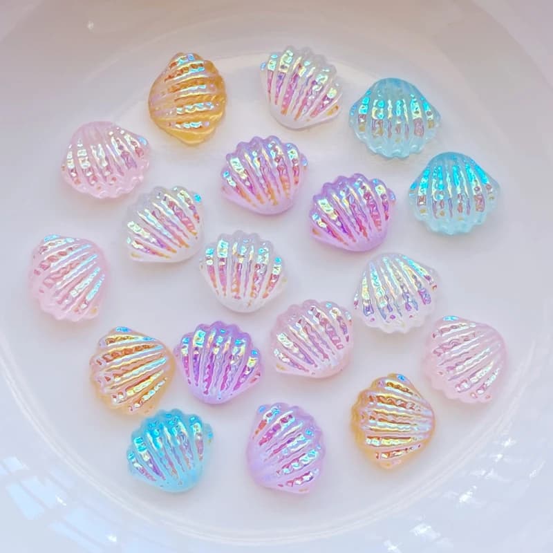 100 pièces nouveau mignon Mini coquille brillante résine Figurine artisanat Flatback Cabochon orneme