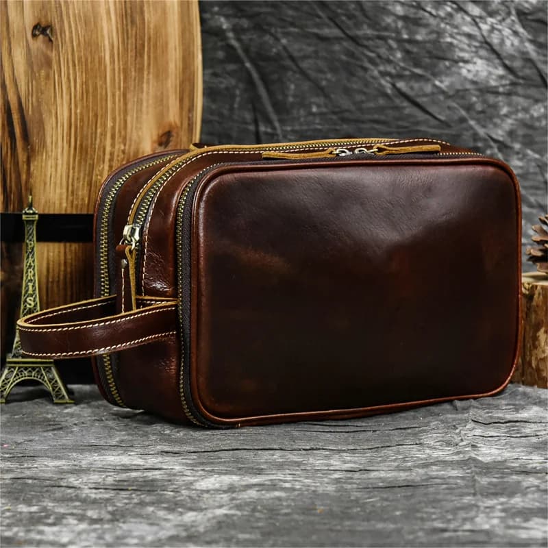 Trousse de toilette en cuir de vache pour hommes et femmes, sac à cosmétiques, sac de lavage, sacs d