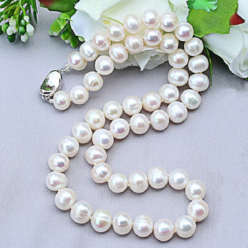Colliers de perles naturelles 9-10mm, bijoux en perles d'eau douce, collier en argent Sterling 925 p