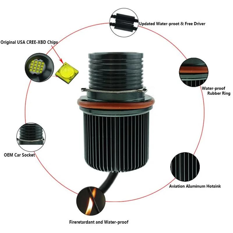 Canbus-Anneau lumineux Halo pour BMW, Yeux d'angle blancs, Marqueur, Ampoule, Bery, E39, E53, X5, E6