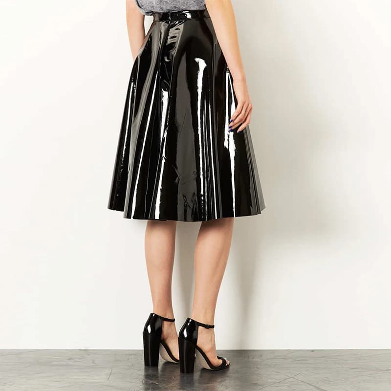 Jupe Midi plissée en Latex pour femmes, Sexy, style gothique, taille haute, longueur aux genoux, en 