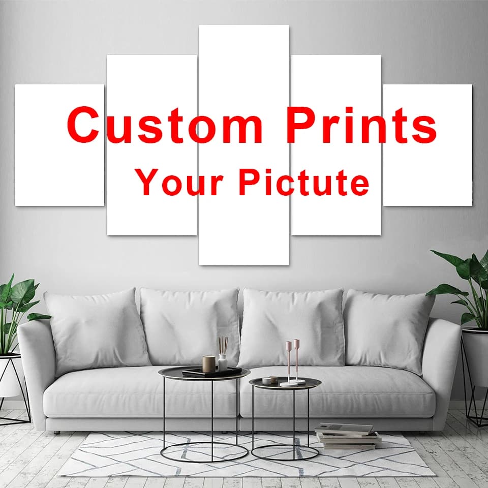 Toile d'art mural avec Photo personnalisée, 5 pièces, affiches personnalisées, décoration de maison,
