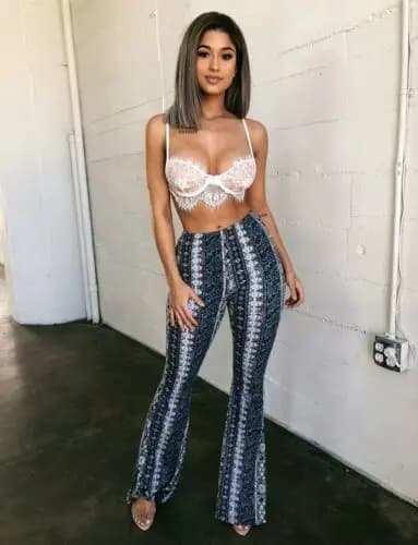 Rétro ChimSlim Casual Street Hiphelicopter Femmes Boho Imprimer Long Pantalon Taille Haute Évasé Jam