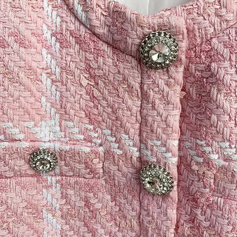 HIGH STREET Nouveauté 2026 Veste courte de créateur pour femme, style doux, avec boutons diamantés, 