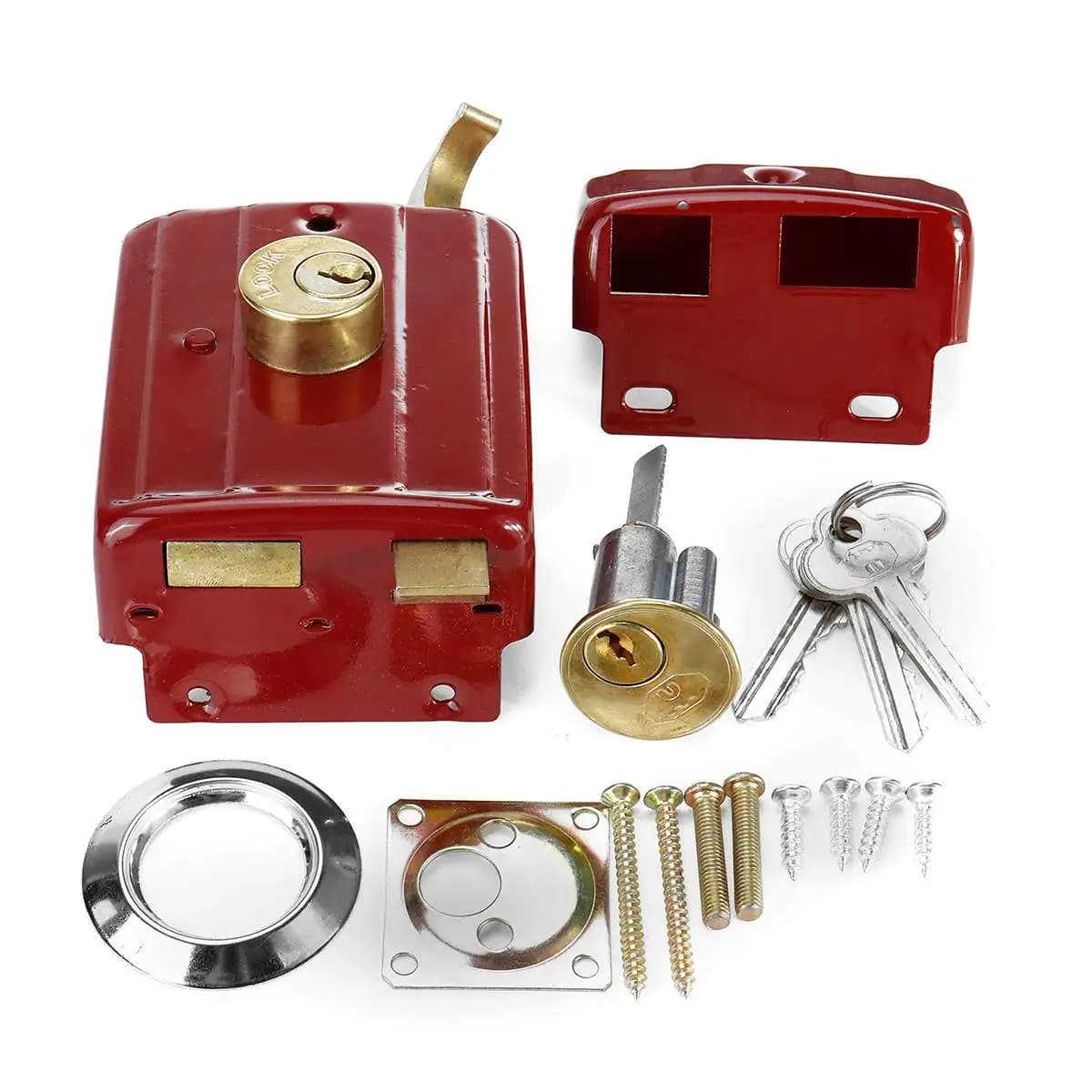 Serrure de porte extérieure antivol en fonte ancienne, serrure de porte rouge nostalgique classique,