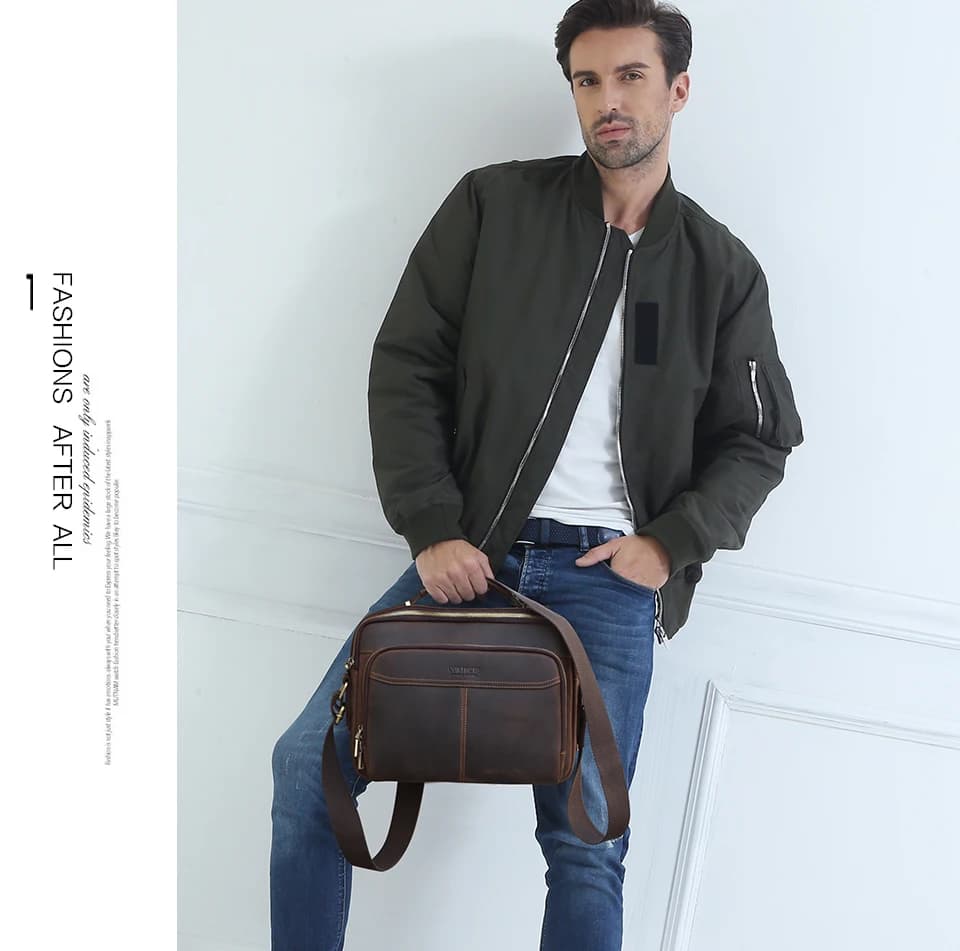 CONTACT'S-Sacs à bandoulière en cuir véritable pour hommes, sac messager décontracté pour hommes d'a
