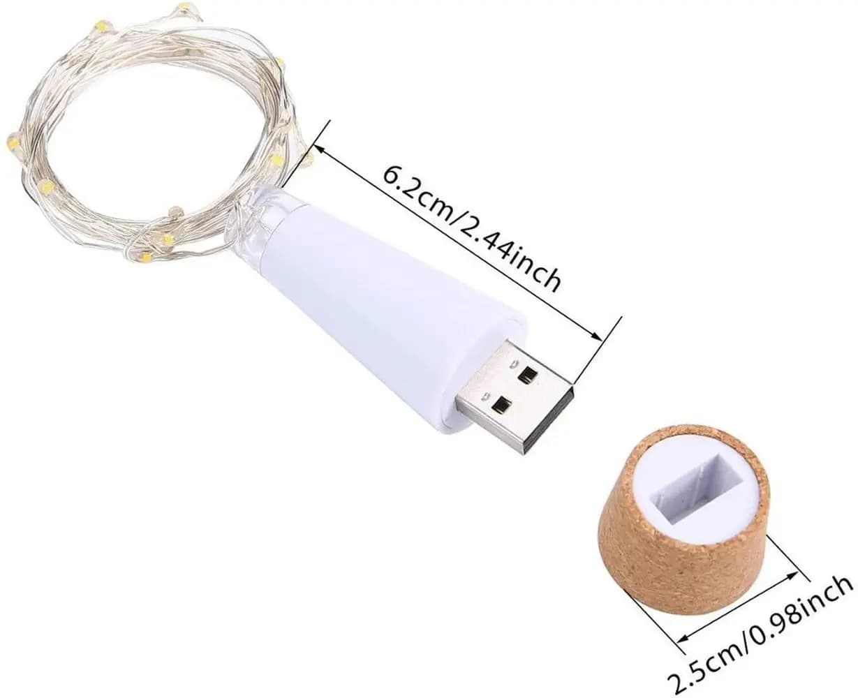 2m 20 LED bouteille de liège fée lumière USB Rechargeable décoration intérieure chaîne lampe pour Ba