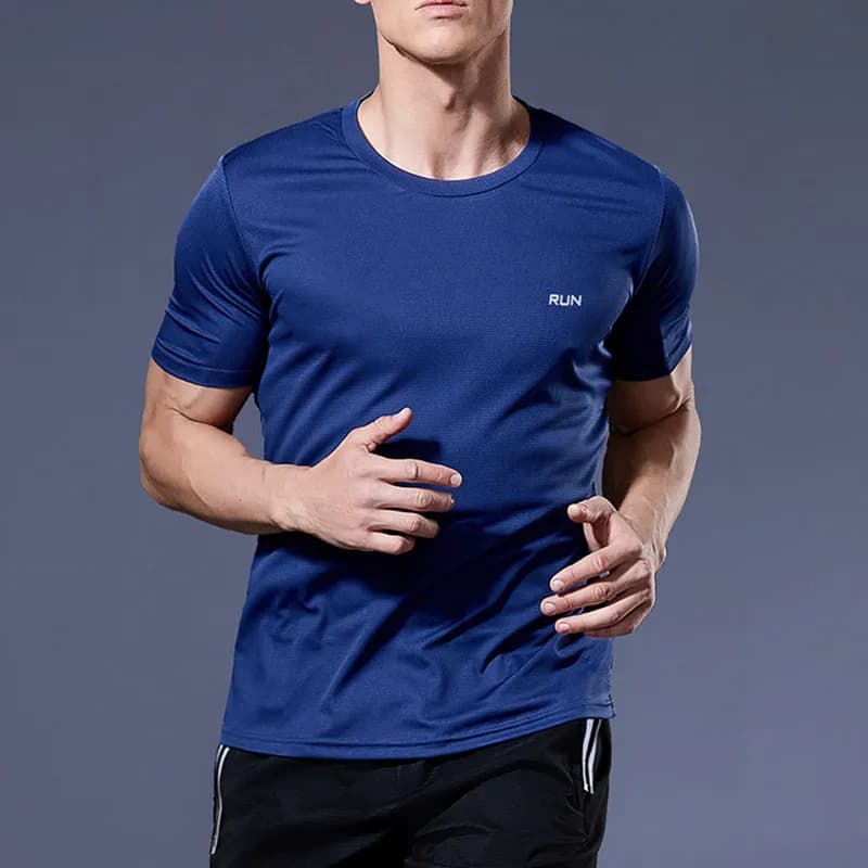 Haute qualité Polyester hommes course t-shirt séchage rapide Fitness chemise entraînement exercice v