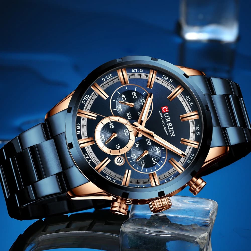 Curren montre pour hommes cadran bleu bracelet en acier inoxydable Date hommes d'affaires montres ét