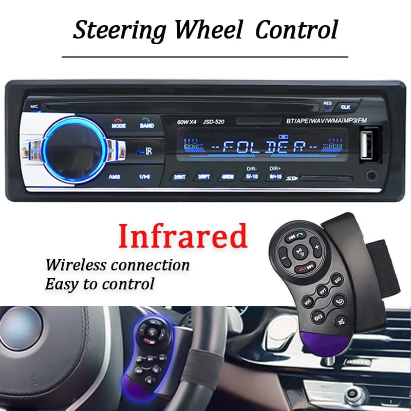 Autoradio avec Bluetooth, 1 Din, 12V, Lecteur Audio de Voiture, Régule 3 60W x 4, Radio FM, Musique,