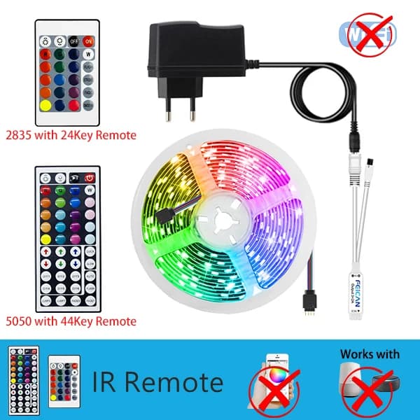Bande Lumineuse LED Infrarouge Wifi, Bluetooth, Ruban Néon Flexible, Décoration de Noël, 10m, 20m, 1