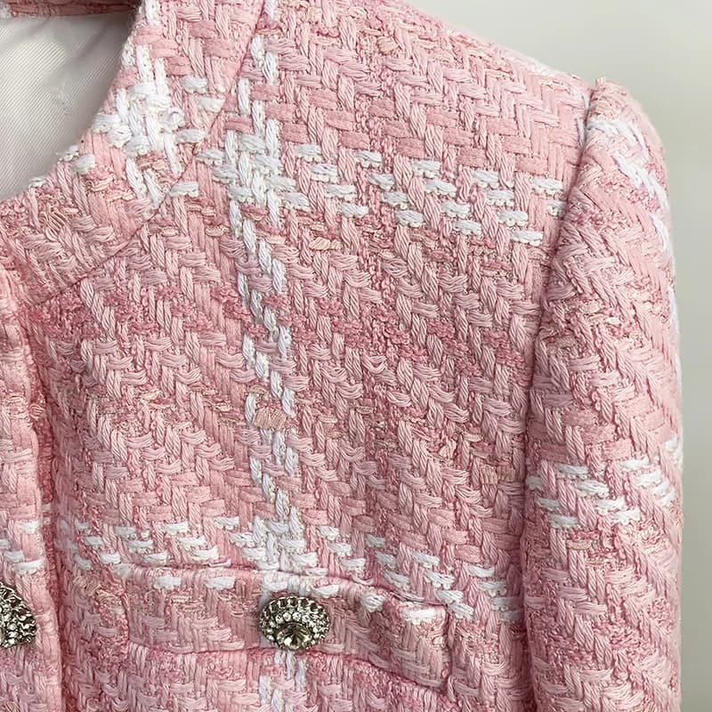 HIGH STREET Nouveauté 2026 Veste courte de créateur pour femme, style doux, avec boutons diamantés, 