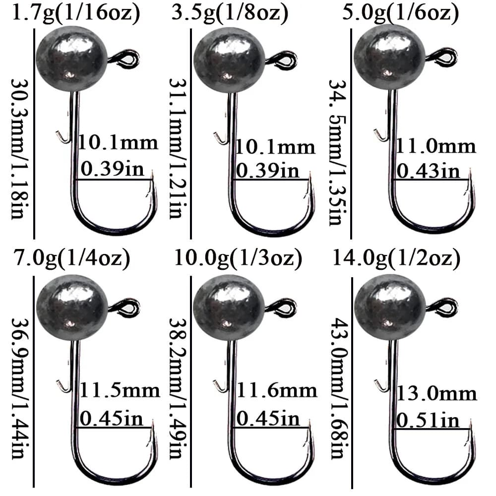 10 pièces tête de gabarit crochet de pêche 3.5g 5g 7g 10g 14g boule ronde tête de gabarit crochet sa