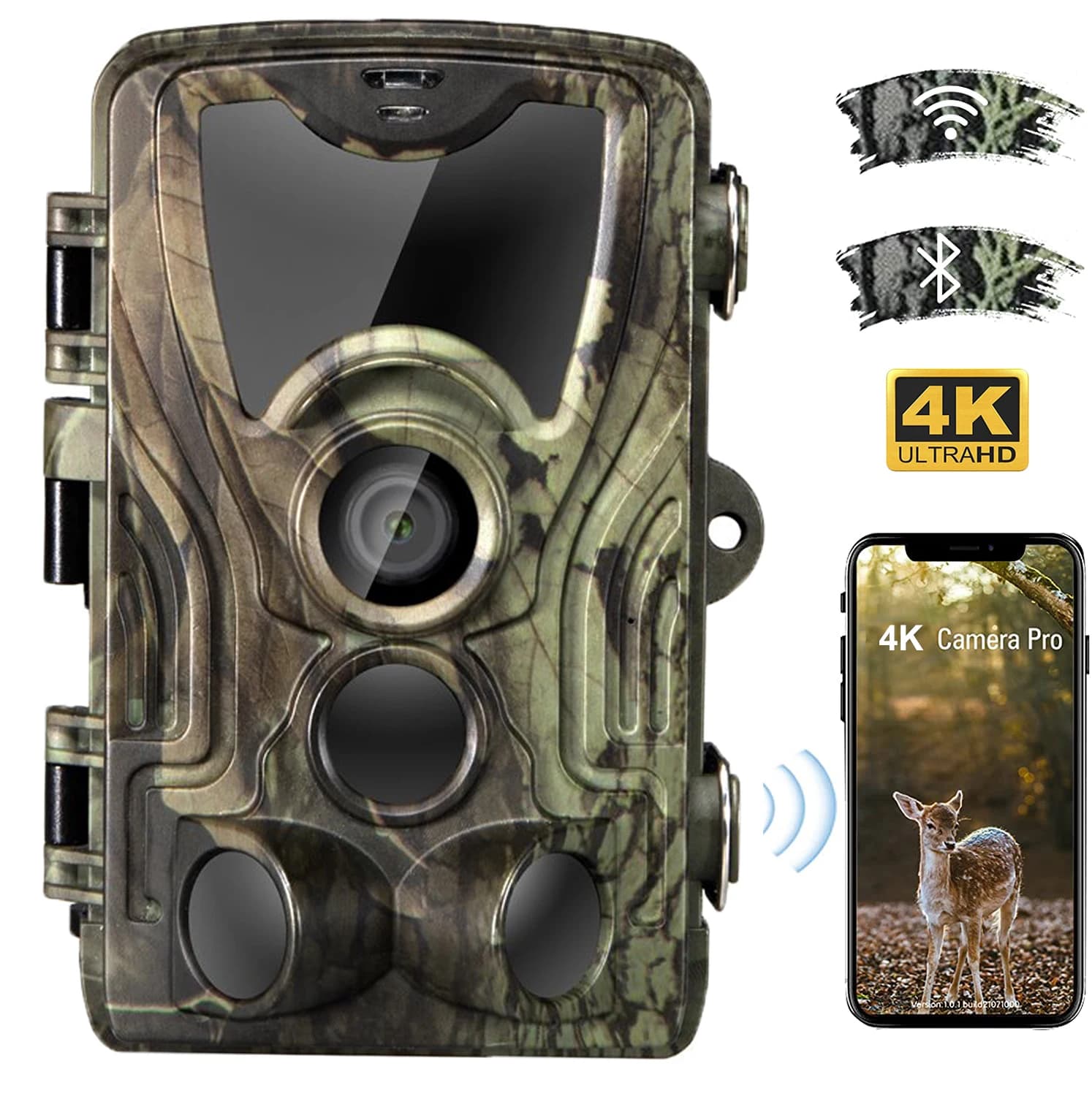 Caméra de chasse 4K pour diffusion en direct, 30MP WIFI801PRO, contrôle par application Bluetooth, v