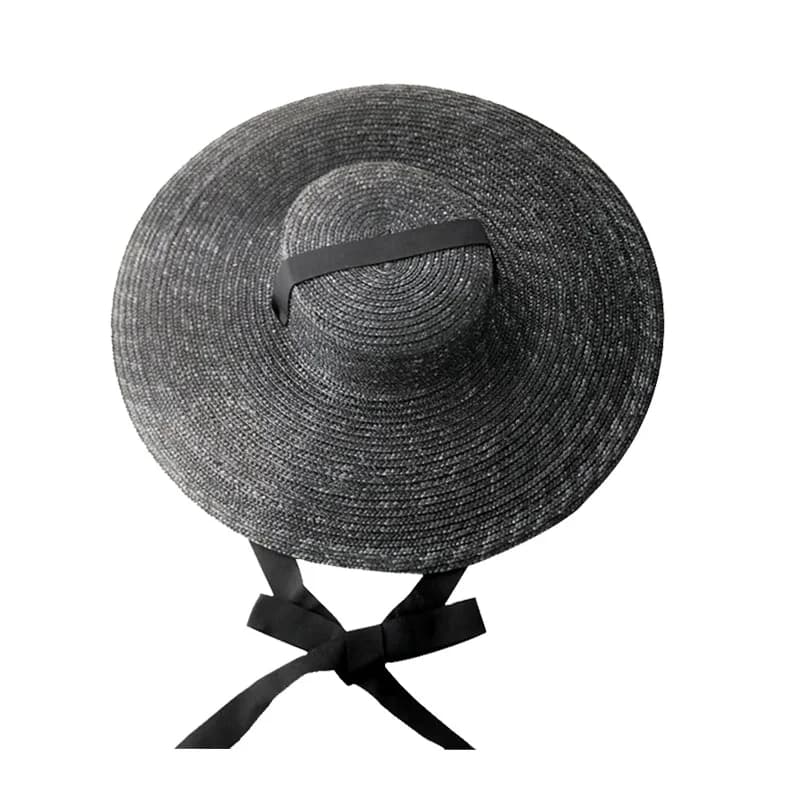 Chapeau de paille de soleil à large bord et plat, à la mode, avec Long ruban, pour femmes, vacances,